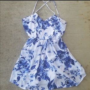 Blue & White Dress with Roses